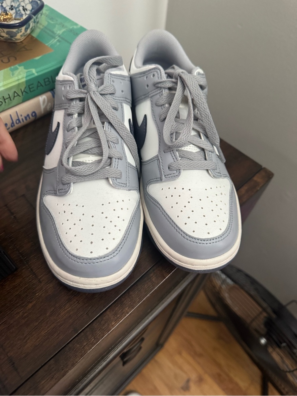 Nike Dunks Low-Top Sneakers in White, Light Gray and Navy